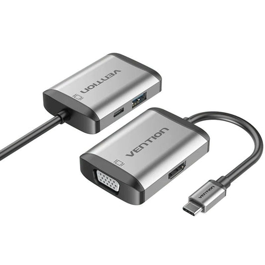 Conversor Vention TFAHB/ 1xUSB/ 1xHDMI/ 1xVGA/ 1xUSB Tipo-C PD/ Cinzento