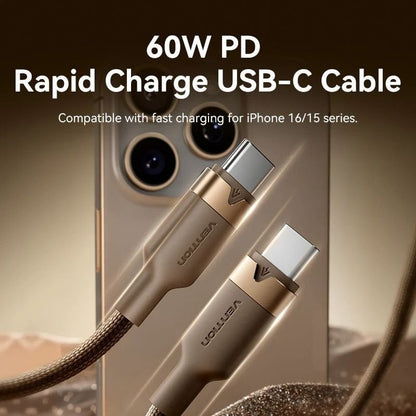 Cable USB 2.0 Tipo-C 3A Vention TRDJF/ USB Tipo-C Macho - USB Tipo-C Macho/ Hasta 60W/ 480Mbps/ 1m/ Oro Desierto