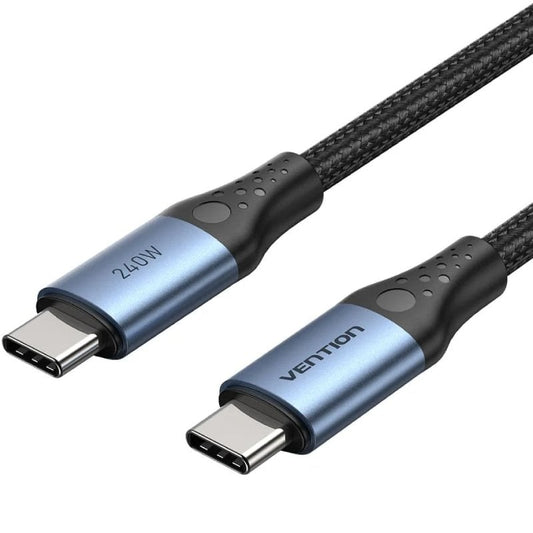 Cabo USB 2.0 Tipo-C 5A Vention TREBH/ USB Tipo-C Macho - USB Tipo-C Macho/ Até 240W/ 480Mbps/ 2m/ Azul e Preto