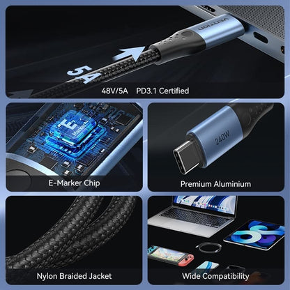 Cable USB 2.0 Tipo-C 5A Vention TREBH/ USB Tipo-C Macho - USB Tipo-C Macho/ Hasta 240W/ 480Mbps/ 2m/ Azul y Negro