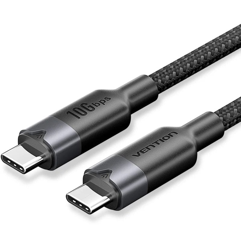 Cabo USB 3.2 Tipo-C 5A Vention TRGBD/ USB Tipo-C Macho - USB Tipo-C Macho/ Até 100W/ 10Gbps/ 50cm/ Preto