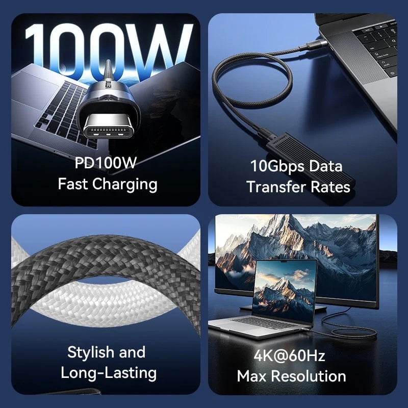 Cabo USB 3.2 Tipo-C 5A Vention TRGBD/ USB Tipo-C Macho - USB Tipo-C Macho/ Até 100W/ 10Gbps/ 50cm/ Preto