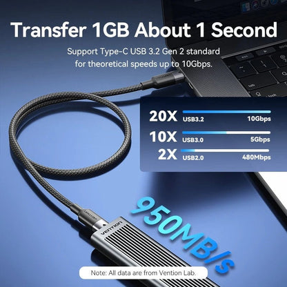 Cabo USB 3.2 Tipo-C 5A Vention TRGBD/ USB Tipo-C Macho - USB Tipo-C Macho/ Até 100W/ 10Gbps/ 50cm/ Preto