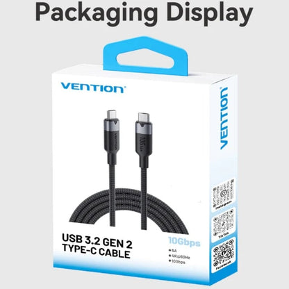 Cabo USB 3.2 Tipo-C 5A Vention TRGBD/ USB Tipo-C Macho - USB Tipo-C Macho/ Até 100W/ 10Gbps/ 50cm/ Preto