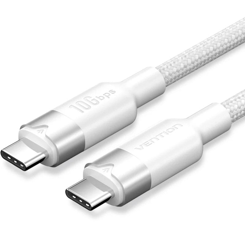 Cabo USB 3.2 Tipo-C 5A Vention TRGWF/ USB Tipo-C Macho - USB Tipo-C Macho/ Até 100W/ 10Gbps/ 1m/ Branco
