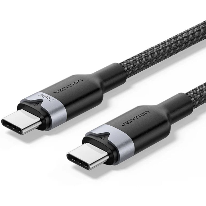Cabo USB 2.0 Tipo-C 5A Vention TRIBH/ USB Tipo-C Macho - USB Tipo-C Macho/ Até 240W/ 480Mbps/ 2m/ Preto