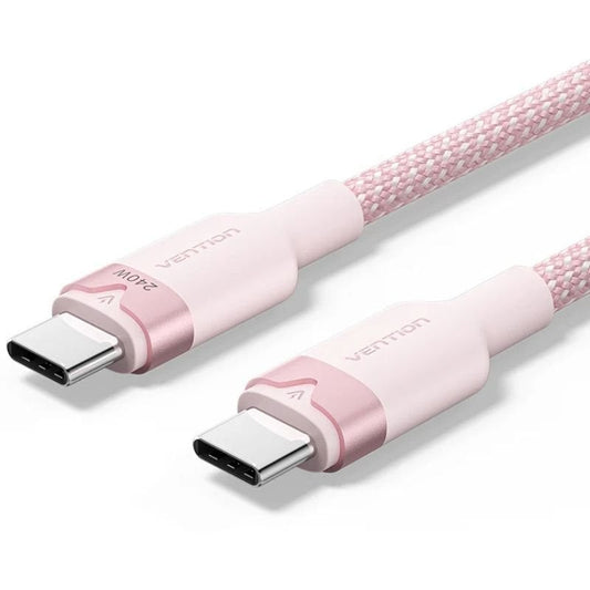 Cabo USB 2.0 Tipo-C 5A Vention TRIPF/ USB Tipo-C Macho - USB Tipo-C Macho/ Até 240W/ 480Mbps/ 1m/ Rosa