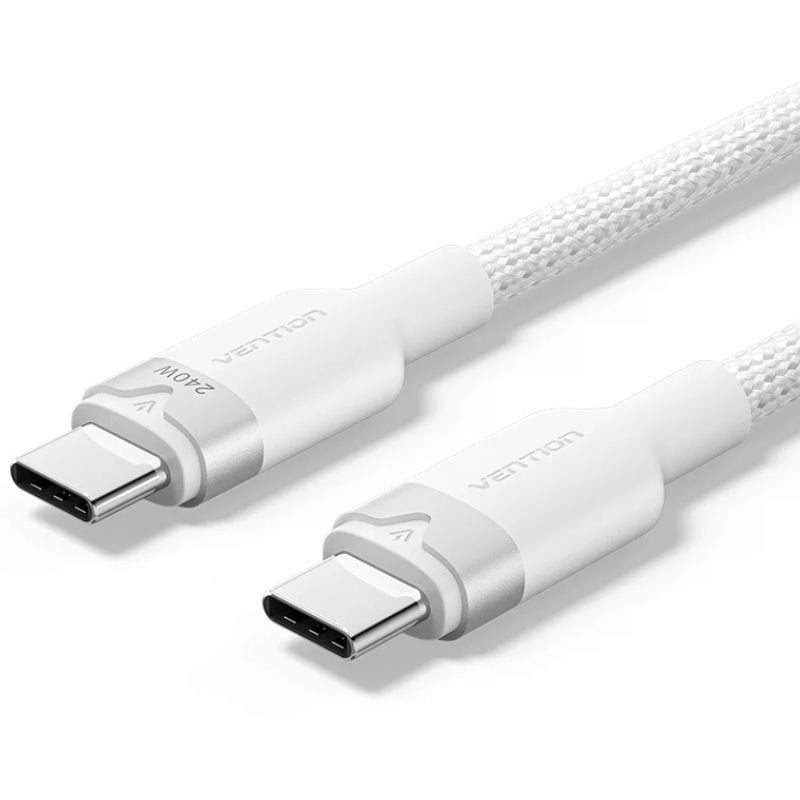 Cabo USB Tipo-C 2.0 5A Vention TRIWF/ USB Tipo-C Macho - USB Tipo-C Macho/ Até 240W/ 480Mbps/ 1m/ Branco