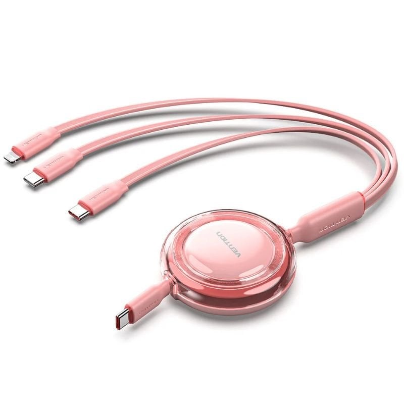 Cable USB Tipo-C 2.0 5A Vention TRJPBE/ USB Tipo-C Macho - 3x USB Tipo-C Macho/ Hasta 100W/ 480Mbps/ 1.1m/ Rosa