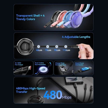 Cabo USB Tipo-C 2.0 5A Vention TRJVBE/ USB Tipo-C Macho - 3x USB Tipo-C Macho/ Até 100W/ 480Mbps/ 1.1m/ Roxo