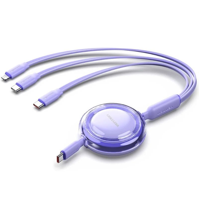 Cabo USB Tipo-C 2.0 5A Vention TRKVBE/ USB Tipo-C Macho - 3x USB Tipo-C Macho/ Até 100W/ 480Mbps/ 1.1m/ Roxo