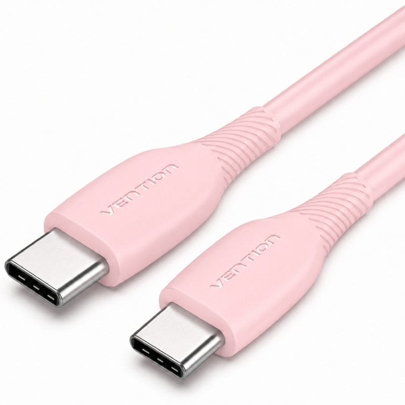 Cable USB 2.0 Tipo-C Vention TRVPF/ USB Tipo-C Macho - USB Tipo-C Macho/ Hasta 60W/ 480Mbps/ 1m/ Rosa