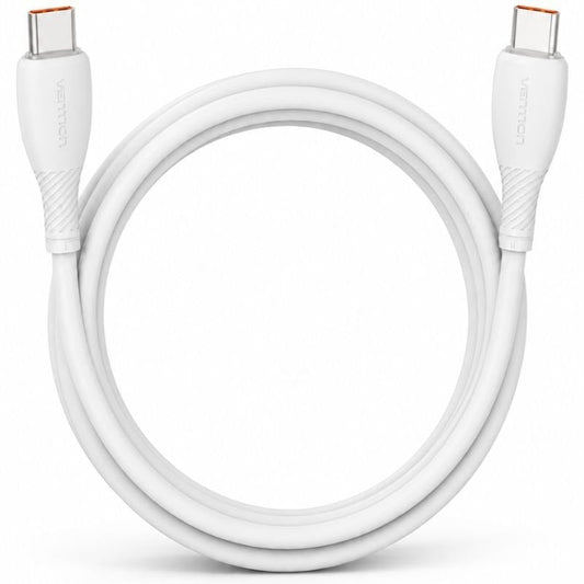 Cabo USB 2.0 Tipo-C Vention TRWWF/ USB Tipo-C Macho - USB Tipo-C Macho/ Até 100W/ 480Mbps/ 1m/ Branco