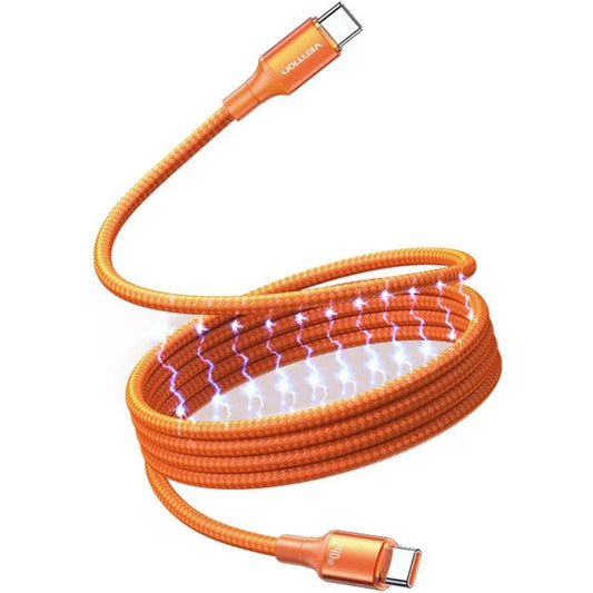 Cabo Magnético USB 2.0 Tipo-C 5A Vention TSAOG/ USB Tipo-C Macho - USB Tipo-C Macho/ Até 240W/ 480Mbps/ 1.5m/ Laranja