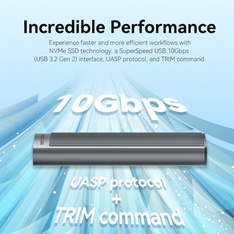 Caixa Externa para Disco SSD M.2 NVMe Vention KPKH0/ USB Tipo-C 3.1/ Sem parafusos