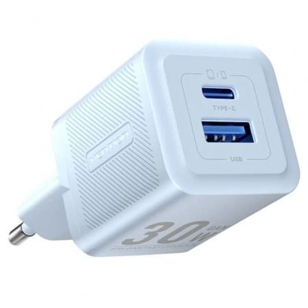 Cargador de Pared GaN Vention FEQL0-EU/ 1xUSB Tipo-C/ 1xUSB/ 30W