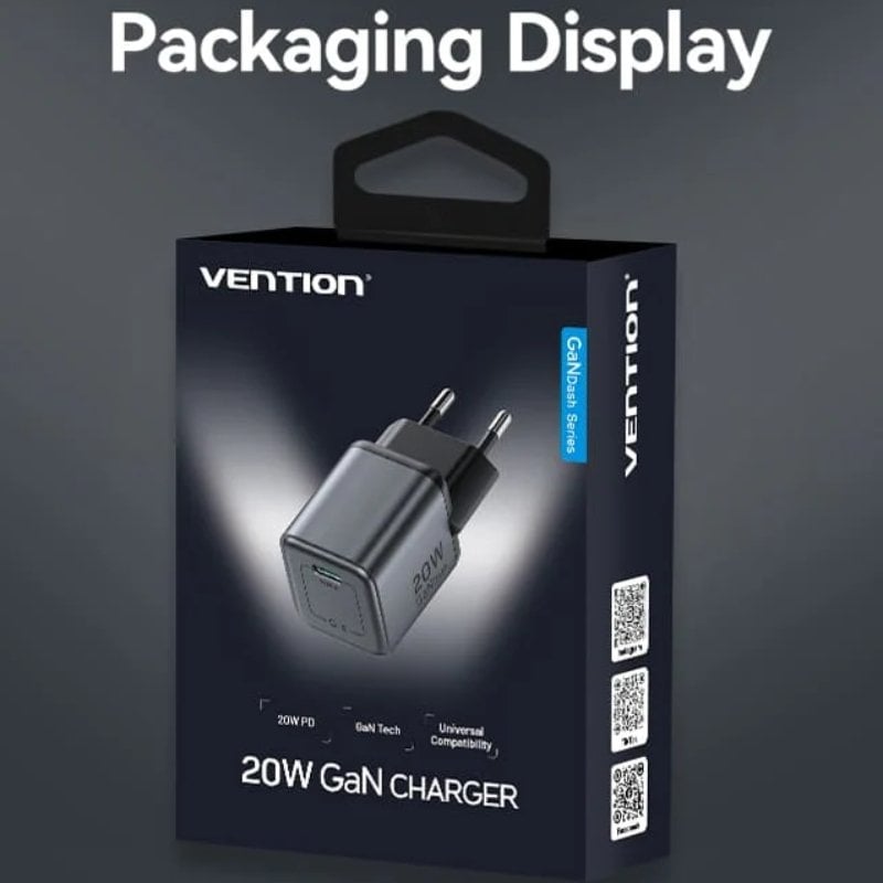 Cargador de Pared GaN Vention FEVH0-EU/ 1xUSB Tipo-C/ 20W