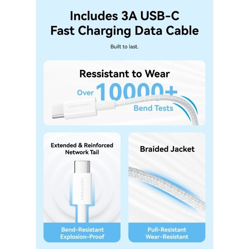 Cargador de Pared Vention G16W0-EU/ 1xUSB Tipo-C + Cable USB Tipo-C/ 20W