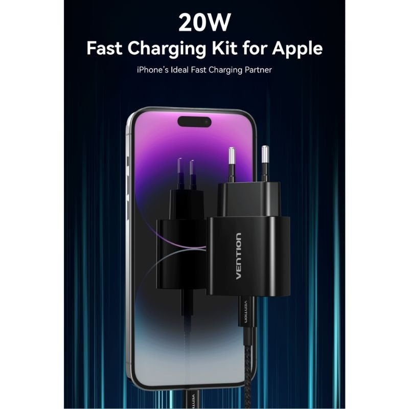 Cargador de Pared Vention G17B0-EU/ 1xUSB Tipo-C + Cable Lightning/ 20W