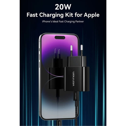 Cargador de Pared Vention G17B0-EU/ 1xUSB Tipo-C + Cable Lightning/ 20W