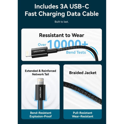 Cargador de Pared Vention G17B0-EU/ 1xUSB Tipo-C + Cable Lightning/ 20W