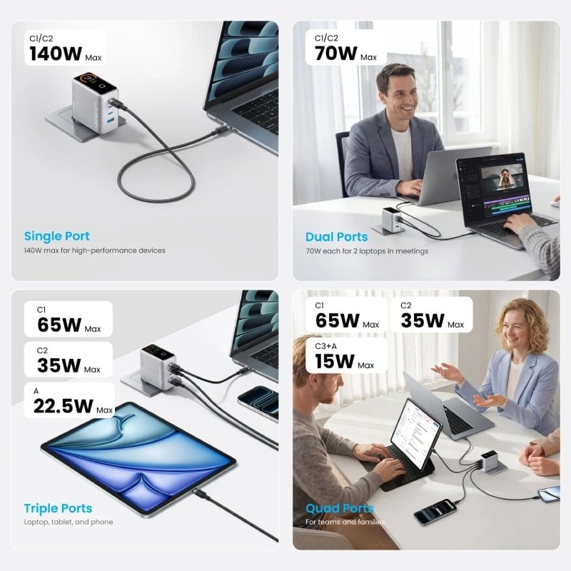 Cargador de Pared GaN Vention TZ-FCOH0-EU/ 3xUSB Tipo-C + Cable USB Tipo-C/ 1xUSB/ 140W