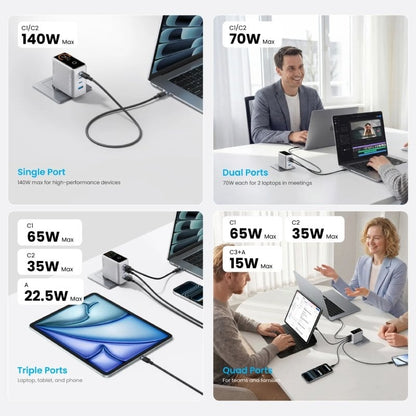 Cargador de Pared GaN Vention TZ-FCOI0-EU/ 3xUSB Tipo-C + Cable USB Tipo-C/ 1xUSB/ 140W