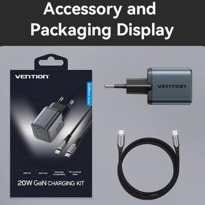Carregador de Parede GaN Vention TZ-FEVH0-EU/ 1xUSB Tipo-C + Cabo Lightning/ 20W