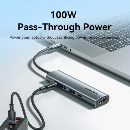 Docking USB Tipo-C Vention TGLHB/ 1xUSB Tipo-C/ 2xUSB/ 1xHDMI 4K/ 1xUSB Tipo-C PD/ Cinzento