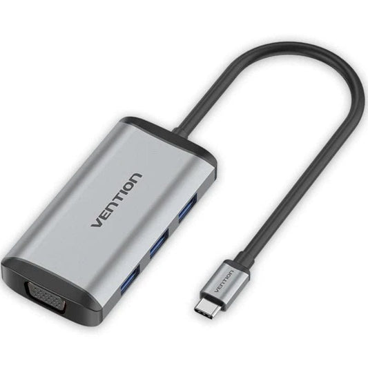 Docking USB Tipo-C Vention TGSHB/ 3xUSB/ 1xHDMI 4K/ 1xVGA/ 1xUSB Tipo-C PD/ Cinzento