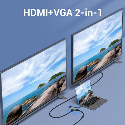 Docking USB Tipo-C Vention TGSHB/ 3xUSB/ 1xHDMI 4K/ 1xVGA/ 1xUSB Tipo-C PD/ Gris