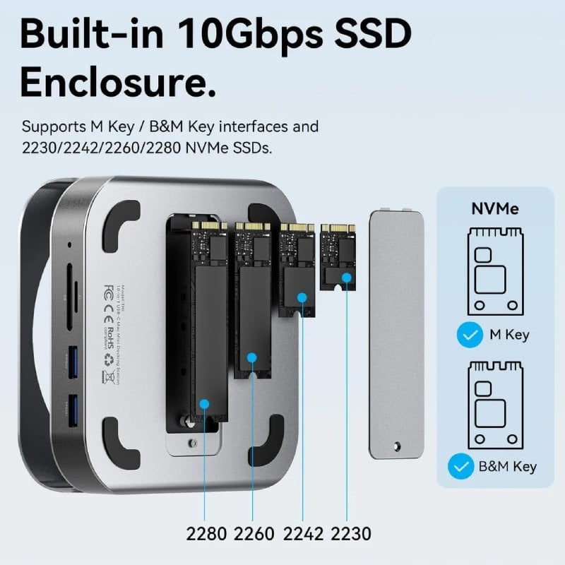 Docking para Mac Mini USB Tipo-C Vention THIHAG/ Slot SSD M.2/ 4xUSB/ 1xUSB Tipo-C/ 1xDisplayPort 4K/ 1xLeitor de Cartões/ 1xJack 3.5mm