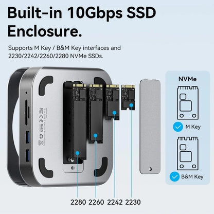 Docking para Mac Mini USB Tipo-C Vention THIHAG/ Slot SSD M.2/ 4xUSB/ 1xUSB Tipo-C/ 1xDisplayPort 4K/ 1xLeitor de Cartões/ 1xJack 3.5mm