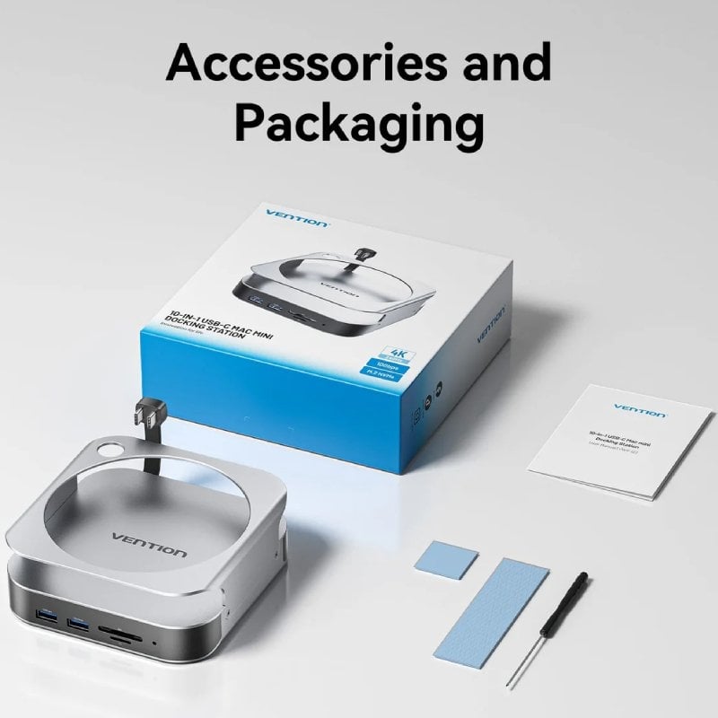 Docking para Mac Mini USB Tipo-C Vention THIHAG/ Slot SSD M.2/ 4xUSB/ 1xUSB Tipo-C/ 1xDisplayPort 4K/ 1xLeitor de Cartões/ 1xJack 3.5mm