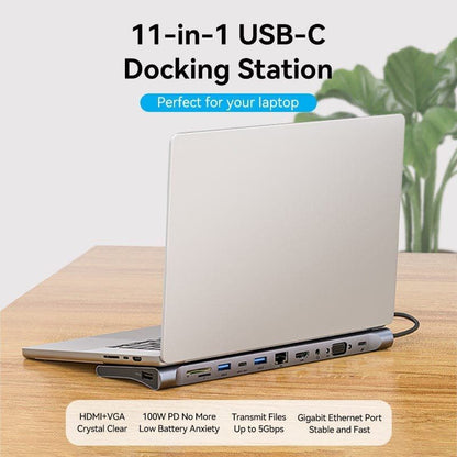 Docking USB Tipo-C Vention THTHC/ 1xHDMI/ 1xVGA/ 3xUSB/ 1xUSB Tipo-C/ 1xUSB Tipo-C PD/ 1xRJ45/ 1xLector Tarjetas SD y MicroSD/ Jack 3.5/ Gris