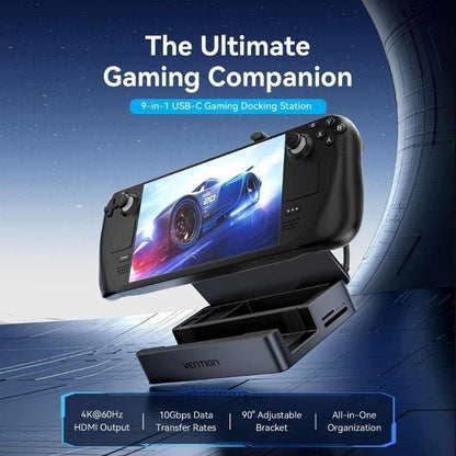 Docking USB Tipo-C para Steam Deck / Switch Vention TPZH0/ 2xHDMI 4K/ 3xUSB/ 1xUSB Tipo-C/ 1xUSB Tipo-C PD/ 1xRJ45/ 1xLeitor de Cartões/ Cinzento