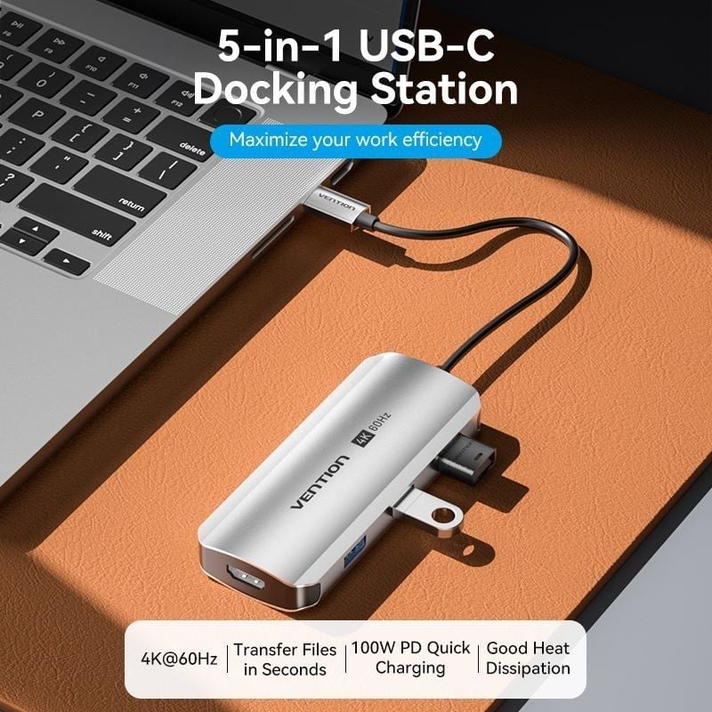 Docking USB Tipo-C Vention TQDHB/ 1xHDMI 4K/ 3xUSB/ 1xUSB Tipo-C PD/ Cinzento
