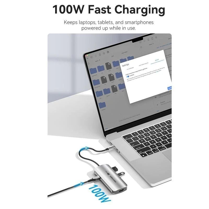 Docking USB Tipo-C Vention TQDHB/ 1xHDMI 4K/ 3xUSB/ 1xUSB Tipo-C PD/ Cinzento