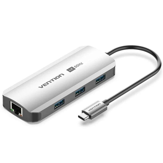 Docking USB Tipo-C Vention TQHHB/ 1xHDMI 4K/ 3xUSB/ 1xUSB Tipo-C PD/ 1xRJ45/ Cinzento