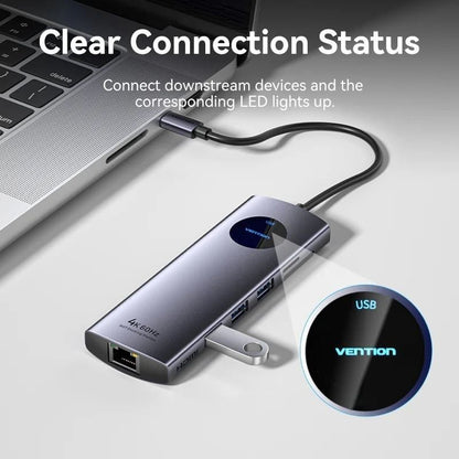 Docking USB Tipo-C Vention TQUHB/ 1xHDMI 4K/ 1xDisplayPort/ 3xUSB/ 1xRJ45/ 1xUSB Tipo-C PD/ 1xLeitor Cartões/ Cinzento