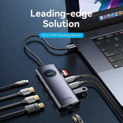 Docking USB Tipo-C Vention TQWHB/ 2xHDMI 4K/ 1xDisplayPort/ 3xUSB/ 1xUSB Tipo-C PD/ 1xRJ45/ 1xLeitor de Cartões/ Cinzento