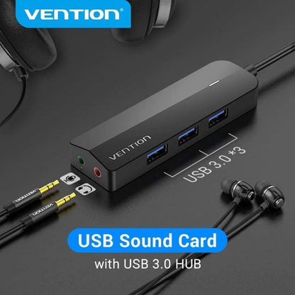 Hub USB 3.0 com Placa de Som Vention CHIBB/ 3xUSB/ 1xMicroUSB PD