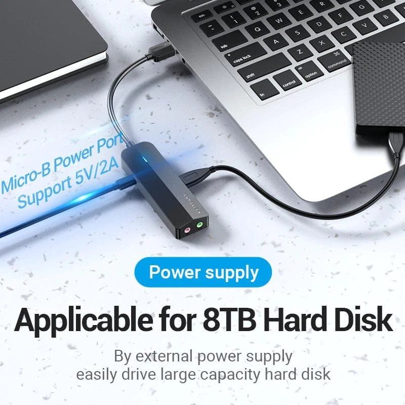 Hub USB 3.0 com Placa de Som Vention CHIBB/ 3xUSB/ 1xMicroUSB PD