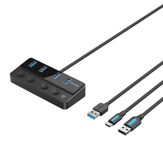 Hub USB 3.0 Vention CHWBF/ 4xUSB/ 1xUSB Tipo-C PD/ Inclui cabo de Carregamento USB Macho - USB Tipo-C Macho