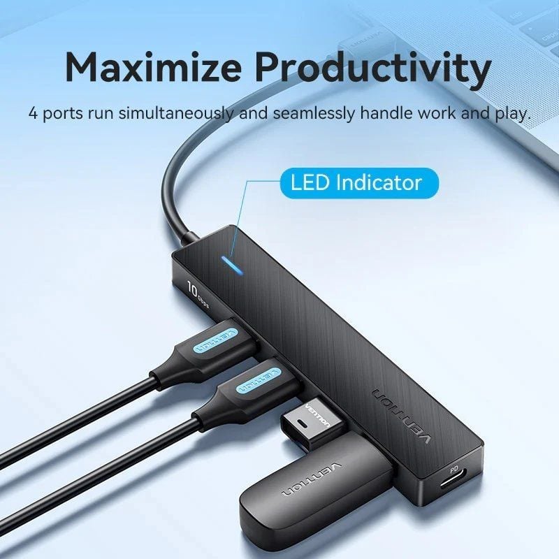 Hub USB Tipo-C 3.2 Vention CKCBB/ 4xUSB/ 1xUSB Tipo-C PD
