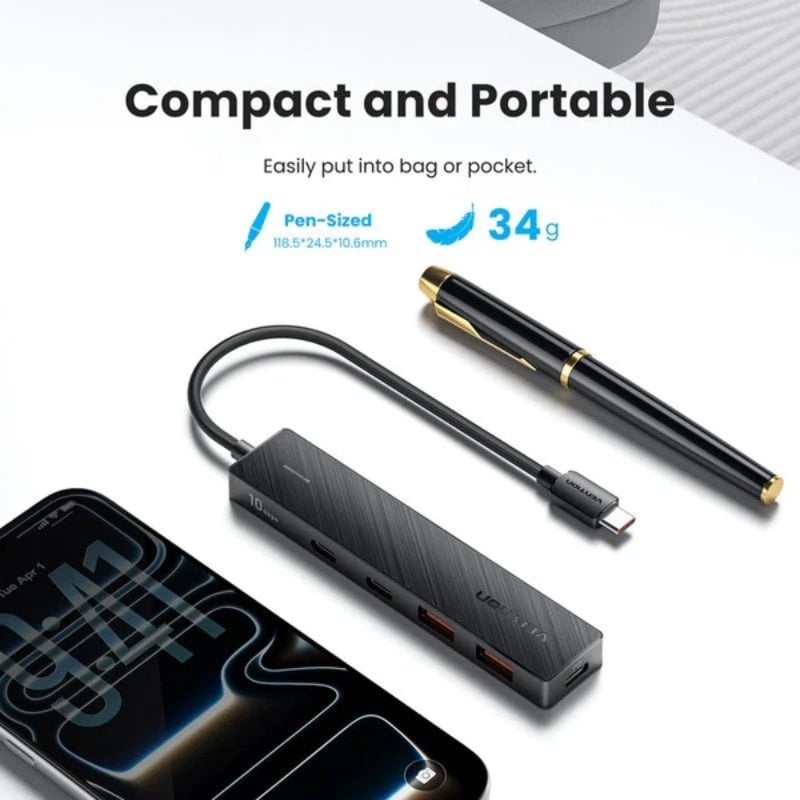 Hub USB Tipo-C 3.2 Vention CKDBB/ 2xUSB/ 2xUSB Tipo-C/ 1xUSB Tipo-C PD
