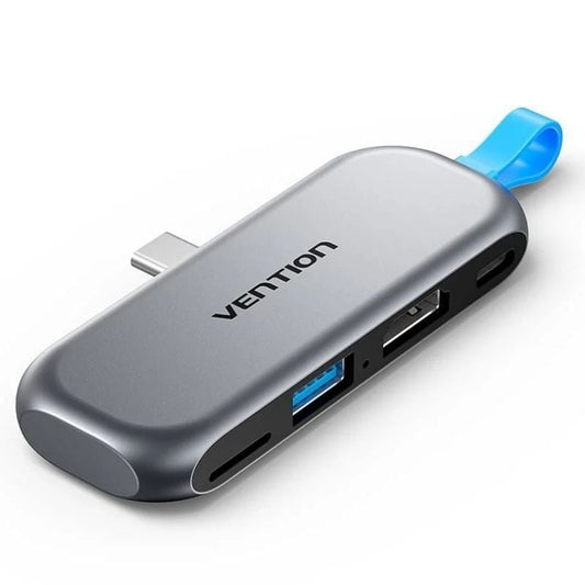 Hub USB-C Vention THYH0/ 1xUSB/ 1xHDMI/ 1xUSB-C PD/ 1xLeitor de Cartões/ Cinzento