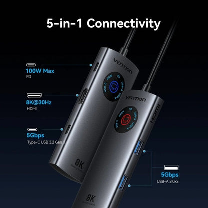 Docking USB Tipo-C Vention TQXHB/ 2xUSB/ 1xUSB Tipo-C/ 1xHDMI/ 1xUSB Tipo-C PD/ Cinzento