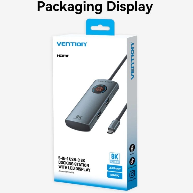 Docking USB Tipo-C Vention TQXHB/ 2xUSB/ 1xUSB Tipo-C/ 1xHDMI/ 1xUSB Tipo-C PD/ Cinzento