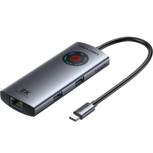 Docking USB Tipo-C Vention TQZHB/ RJ45/ 2xUSB/ 1xUSB Tipo-C/ 1xHDMI/ 1xUSB Tipo-C PD/ Cinzento